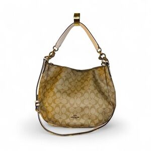 Coach Tan monogram Hobo crossbody handBag shoulder bag w/cream leather/gold logo